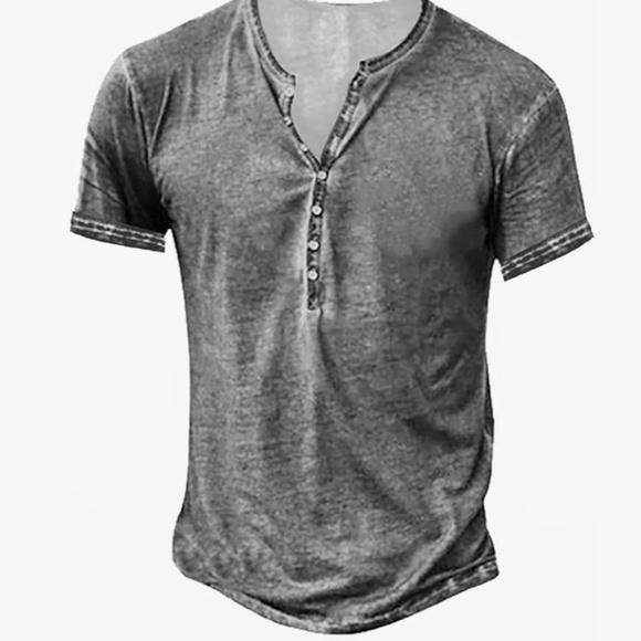 Mens Distressed Henley Shirts Front Placket Retro Short Sleeve Tee Shirts Casual - Picture 5 of 6